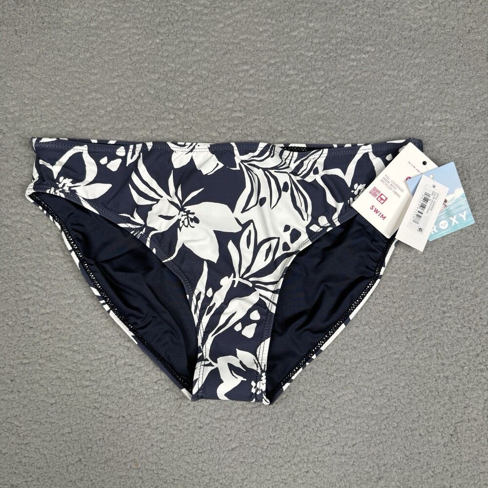 Roxy Bikini Bottoms Womens XL Blue‎ White Floral Oceanside Hipster Full Swim NWT